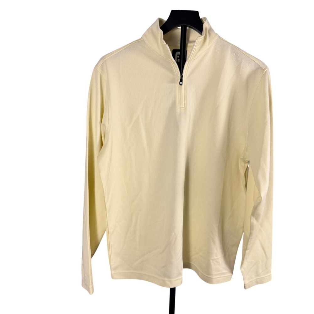 FootJoy Mens Quarter Zip Golf Pullover Light Yellow Cream‎ Performance Size S
